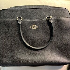 Coach pebble black leather laptop case